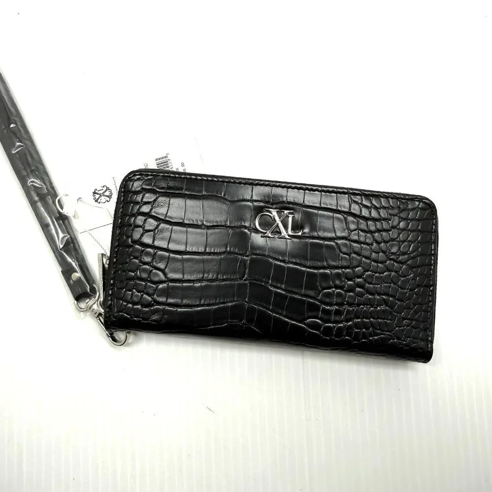 CXL by Christian Lacroix Croc Zip Around Wristlet Wallet Black NWT Large